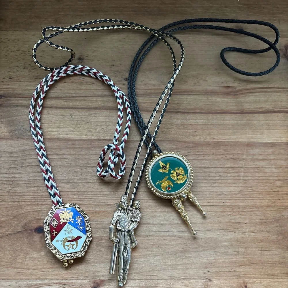 Vintage Bolo Ties, Free Mason Metal Shriners, Masonic, Selling All 3 As A Set. - Picture 2 of 12